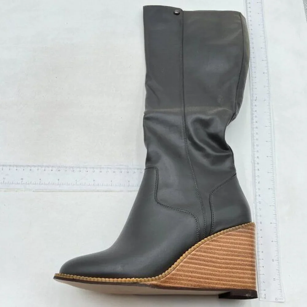 Women Wedge Tall Boot Pointed Toe Grey